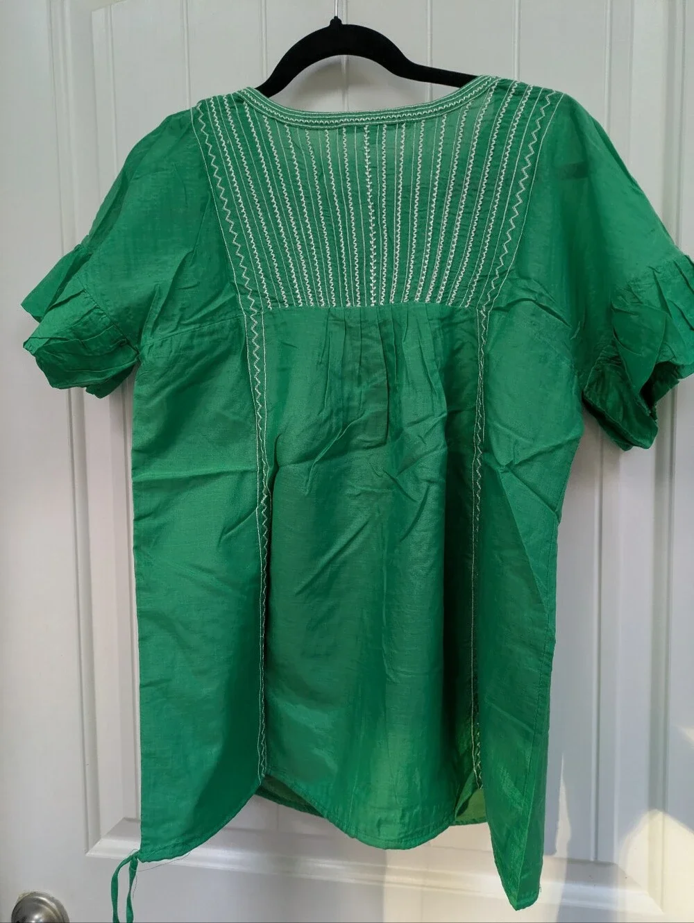 Anthropologie Blue Tassel Brand Embroidered Green Peasant Top - Picture 11 of 12